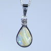 Natural Australian Boulder Opal and Diamond Silver Pendant
