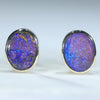 Natural Australian Boulder Opal Gold Stud Earrings