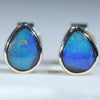 Natural Australian Boulder Opal Gold Stud Earrings