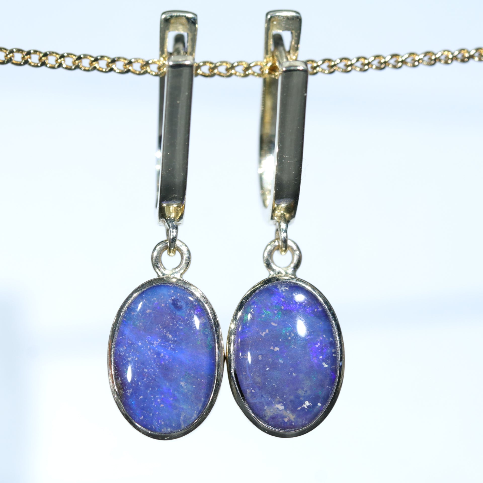 Natural Solid Boulder Opal Gold Earrings (9 x 6mm) Code EE04
