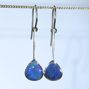 Natural Australian Boulder Opal Gold Drop Earrings