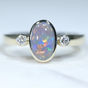 Natural Australian Lightning Ridge Gold and Diamond Opal Ring