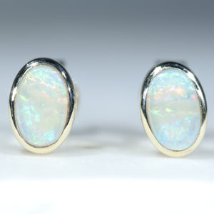 Natural Australian Crystal Opal Gold Studs