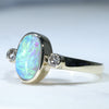 10k Gold - Solid Lightning Ridge Crystal Opal - Natural Diamonds