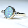 10k Gold - Solid Dark Crystal Opal - Natural Diamonds