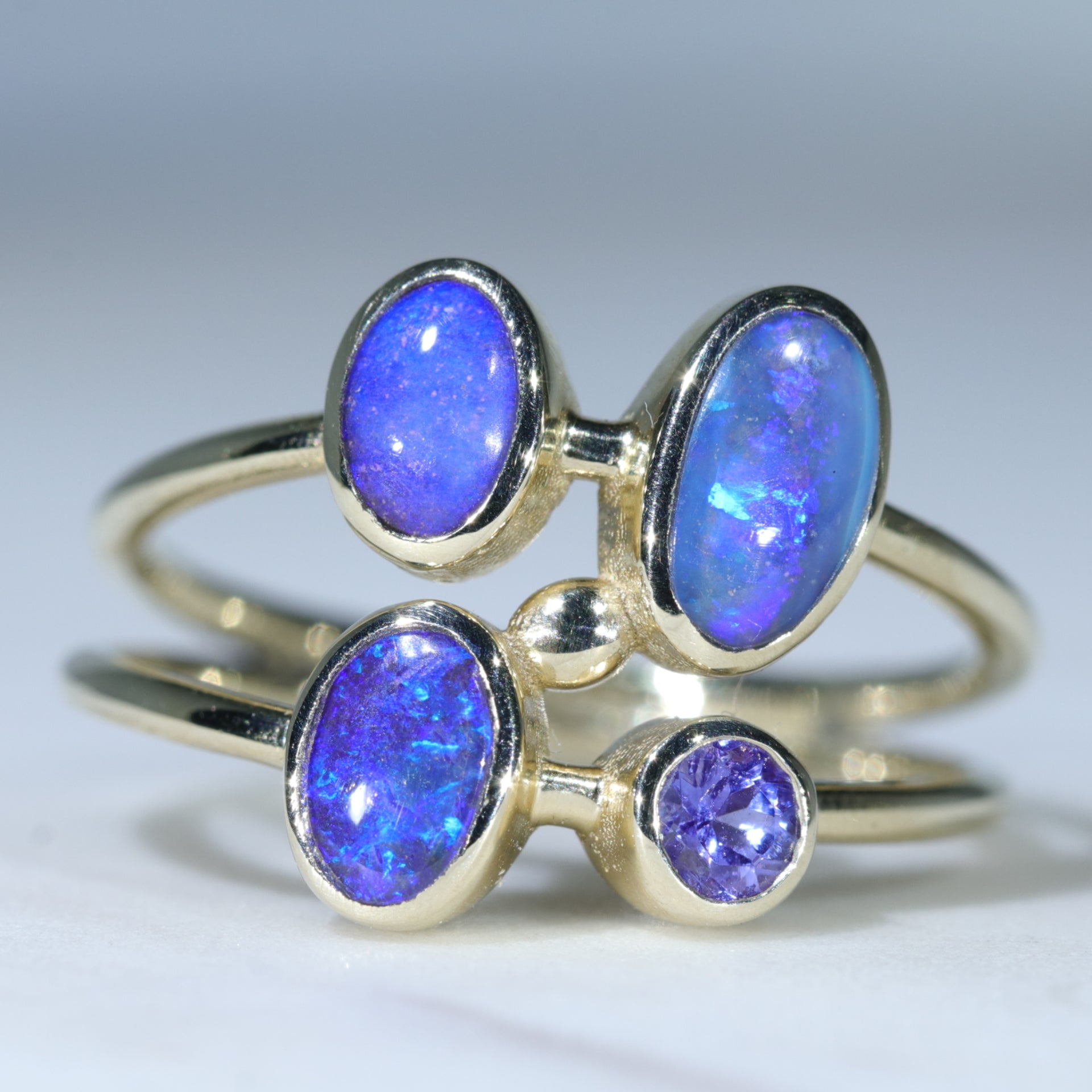 Natural Australian Boulder Opal Gold Ring Tanzanite