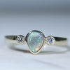 10k Gold  - Solid Lightning Ridge Crystal Opal - Natural Diamonds