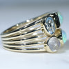 10k Gold - 3 Solid Opals - Rainbow Moonstone - Aquamarine - Diamond