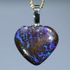 Natural Australian Boulder Opal Matrix Heart Gold Pendant
