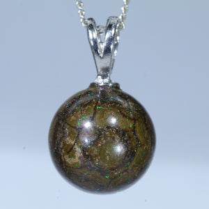 Natural Australian Opal Matrix Silver Ball Pendant