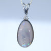 Natural Australian Coober Pedy Dark Opal Silver and Diamond Pendant