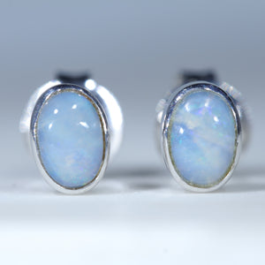 Natural Australian Boulder Opal Silver Studs