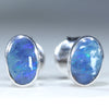Natural Australian Boulder Opal Silver Stud Earrings