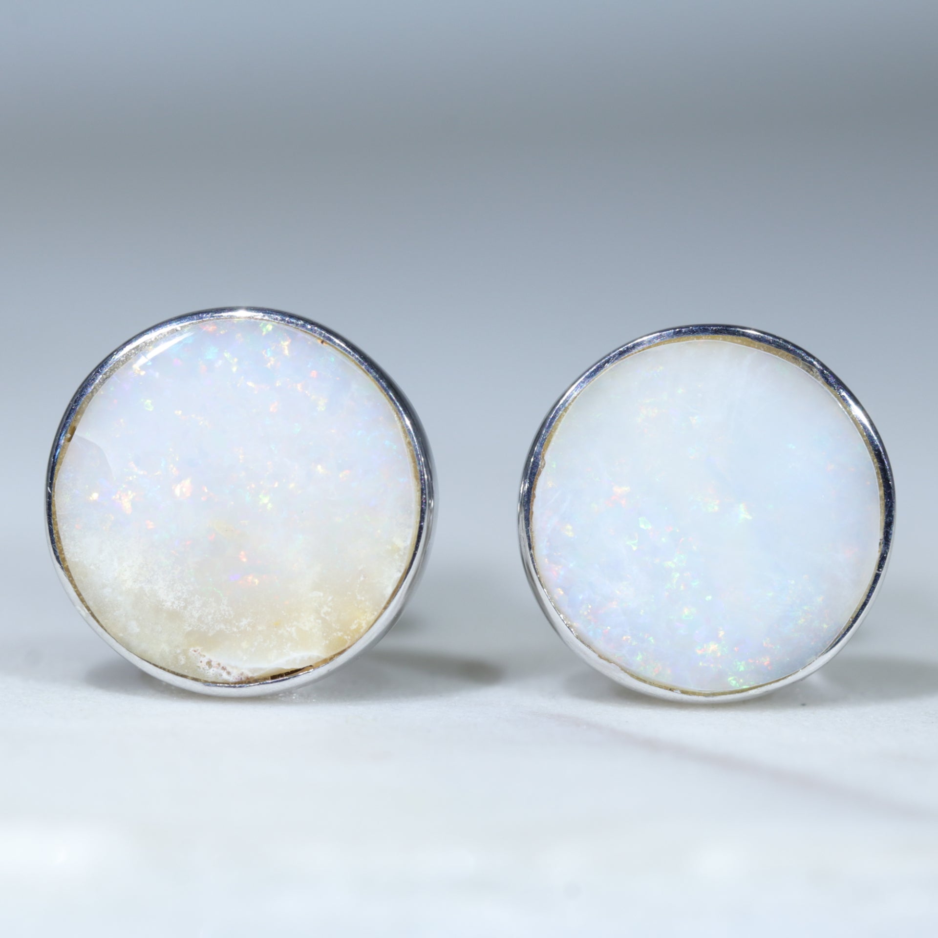 Coober Pedy White Opal Silver Stud Earring (8.5mm x 8.5mm) Code -SS13