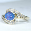 10k Gold - Solid Lightning Ridge Crystal Opal - Natural Diamonds