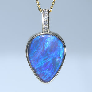 Natural Australian Black Opal Gold and Diamond Pendant