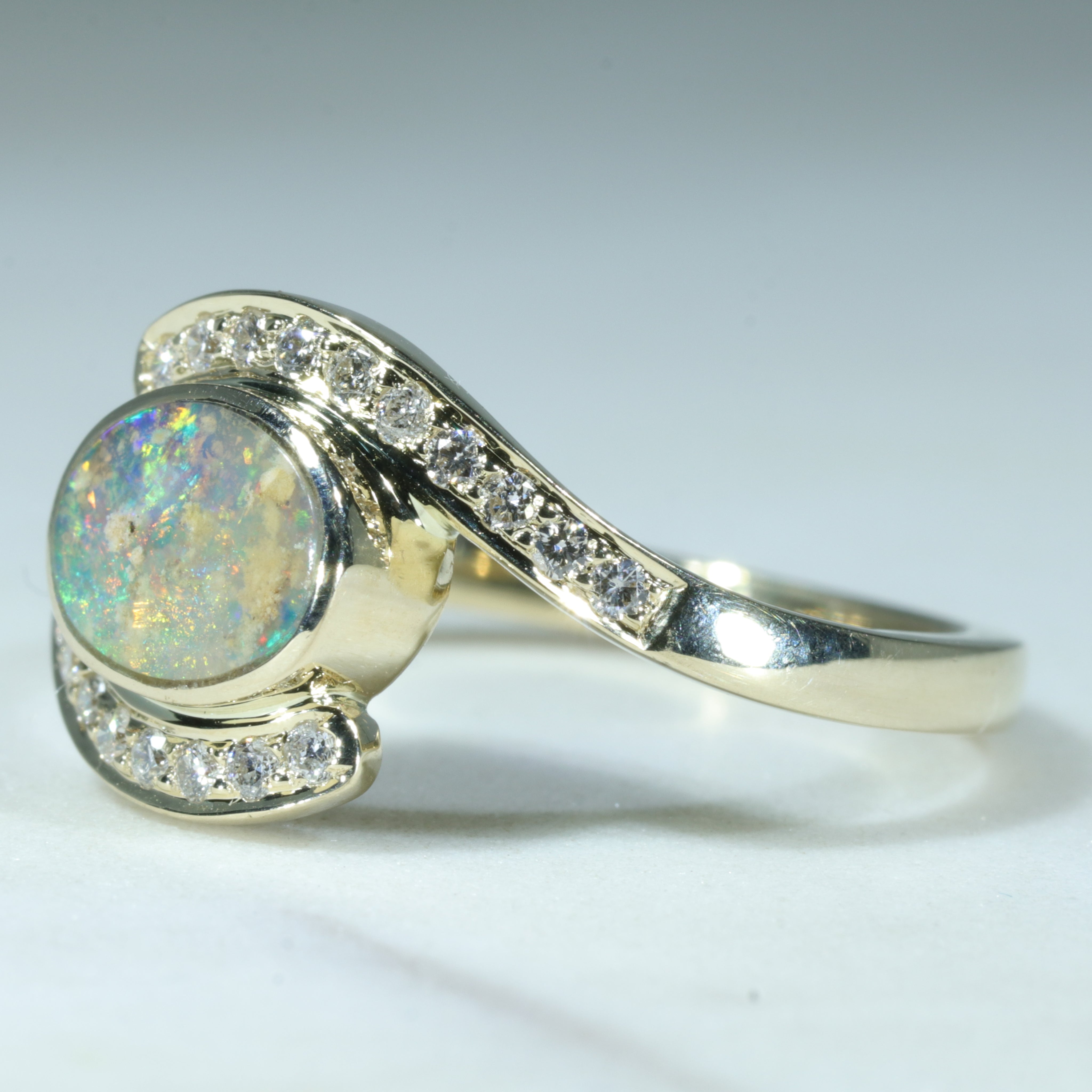 Natural Australian Boulder Opal Gold Ring with Diamonds
