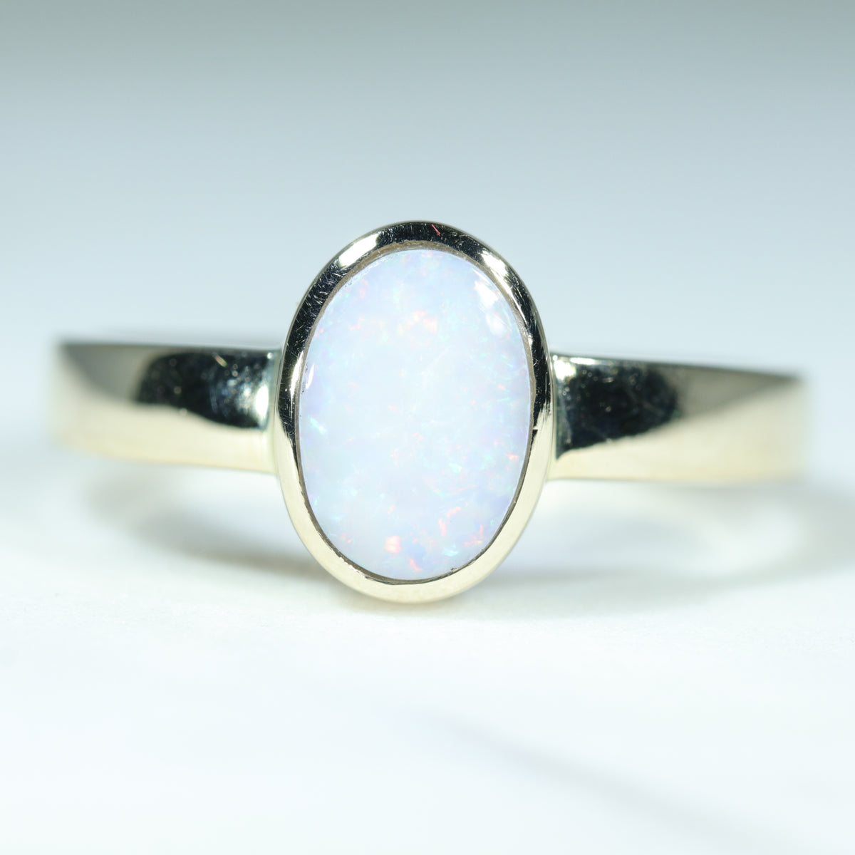 Natural Australian White Opal Gold Ring