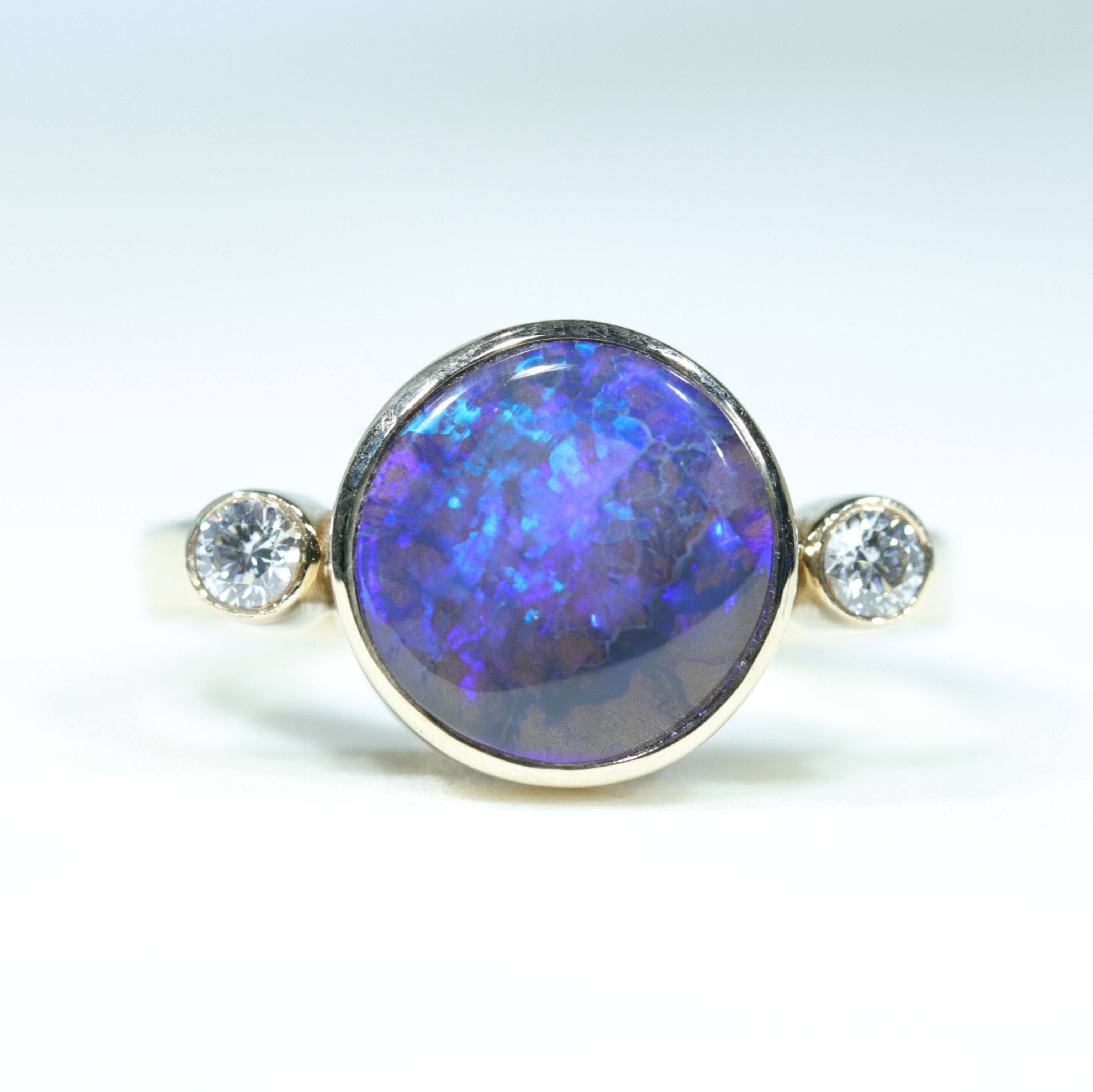 Natural Australian Black Opal Gold Ring and Diamonds