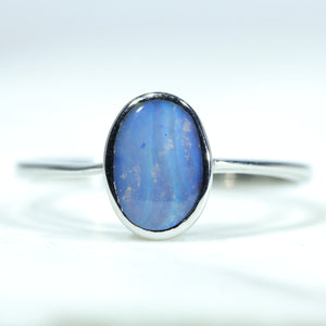 Natural Australian Boulder Opal Silver Ring