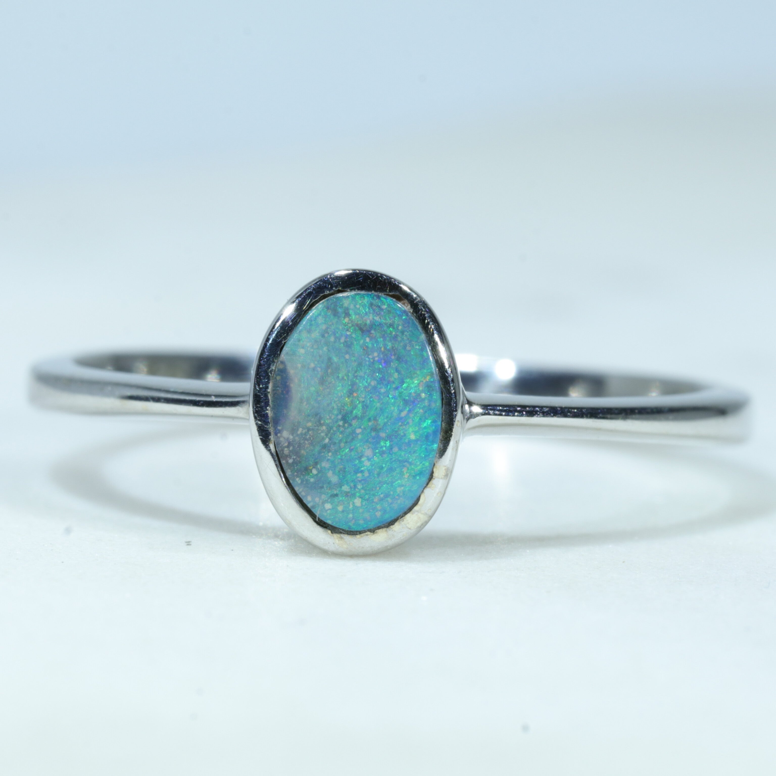 Australian Solid Boulder Opal Silver Ring - Size 9.75 Code CC01
