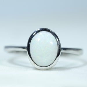 Natural Australian White Opal Silver Ring