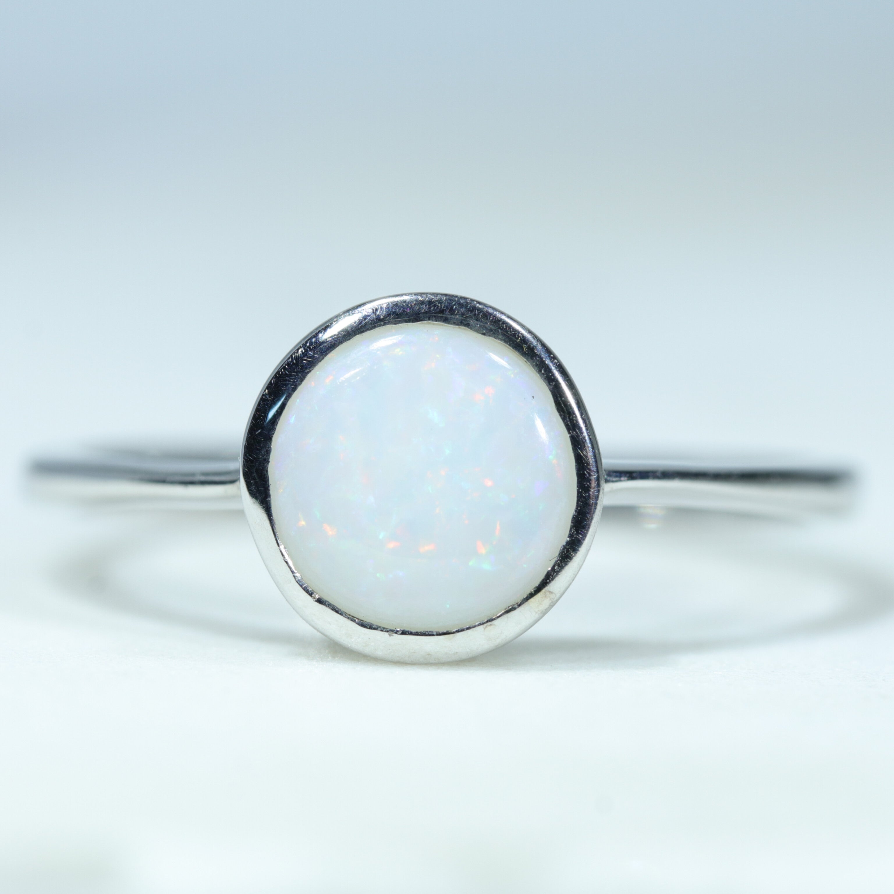 Australian White Opal Silver Ring - Size 9.5 Code CC15