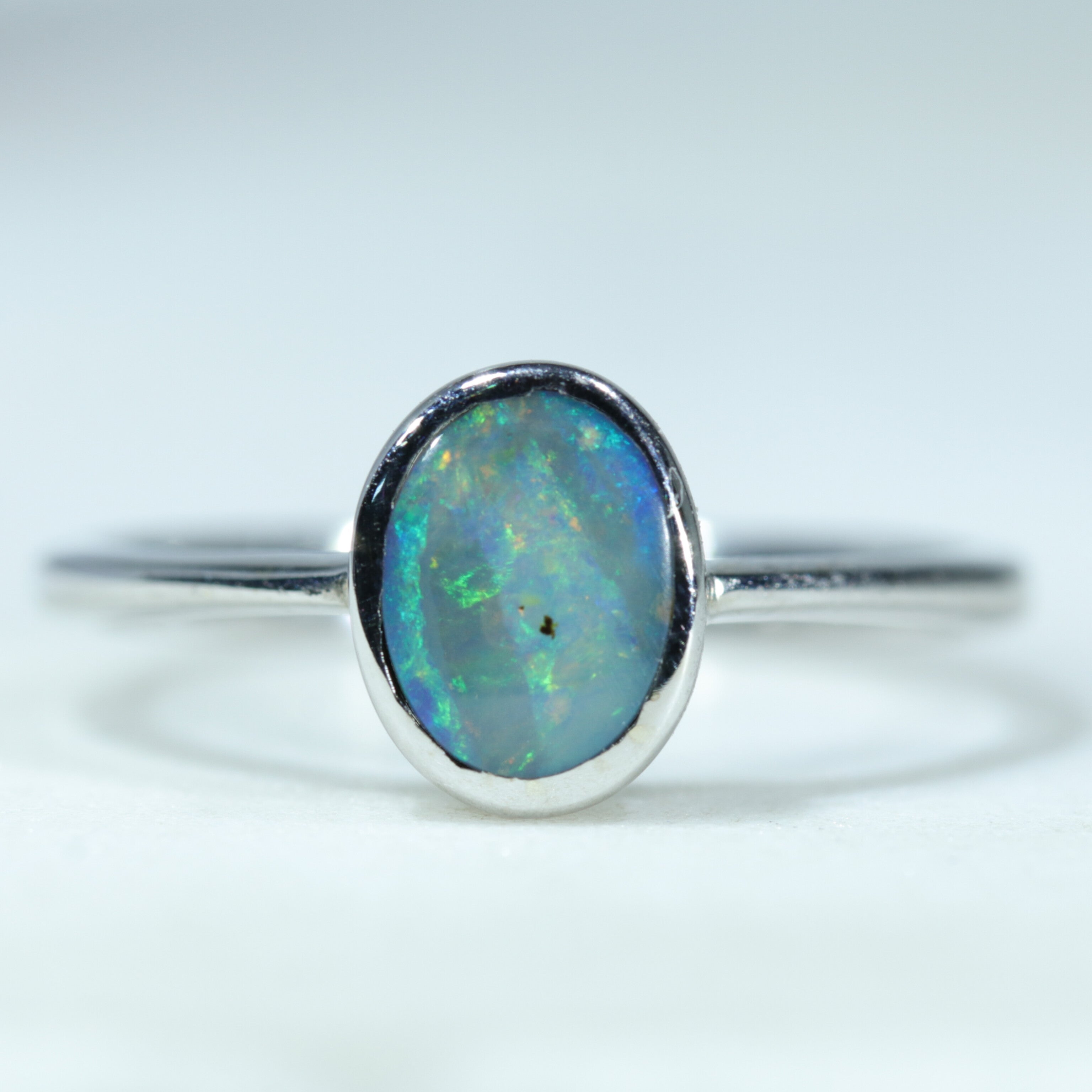 Australian Solid Boulder Opal Silver Ring - Size 5 Code CC29