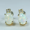 Coober Pedy White Opal and Diamond 14K Gold Earrings (6.5mm x 5mm) Code EE38
