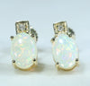 Coober Pedy White Opal and Diamond 14K Gold Earrings (6.5mm x 5mm) Code EE38
