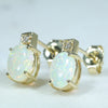 Coober Pedy White Opal and Diamond 14K Gold Earrings (6.5mm x 5mm) Code EE38