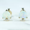 Coober Pedy Heart shaped Crystal Opal and Diamond 14K Gold Earrings (5.5 x 5mm) Code EE33
