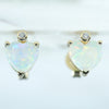 Coober Pedy Heart shaped Crystal Opal and Diamond 14K Gold Earrings (5.5 x 5mm) Code EE33