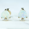 Coober Pedy Heart shaped Crystal Opal and Diamond 14K Gold Earrings (5.5 x 5mm) Code EE33