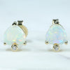 Coober Pedy Heart shaped Crystal Opal and Diamond 14K Gold Earrings (5.5 x 5mm) Code EE33