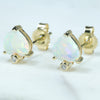 Coober Pedy Heart shaped Crystal Opal and Diamond 14K Gold Earrings (5.5 x 5mm) Code EE33