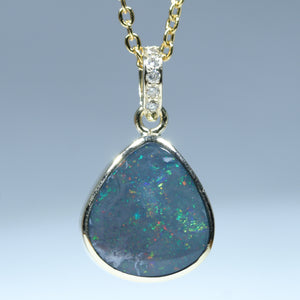 Natural Australian Black Opal Gold and Diamond Pendant