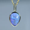 Natural Australian Lightning Ridge Crystal Opal Gold and Diamond Pendant