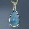 Natural Australian Black Opal Gold and Diamond Pendant