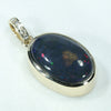 Lightning Ridge Solid Black Opal and Diamond Gold Pendant (16mm x 10mm) Code - AA126
