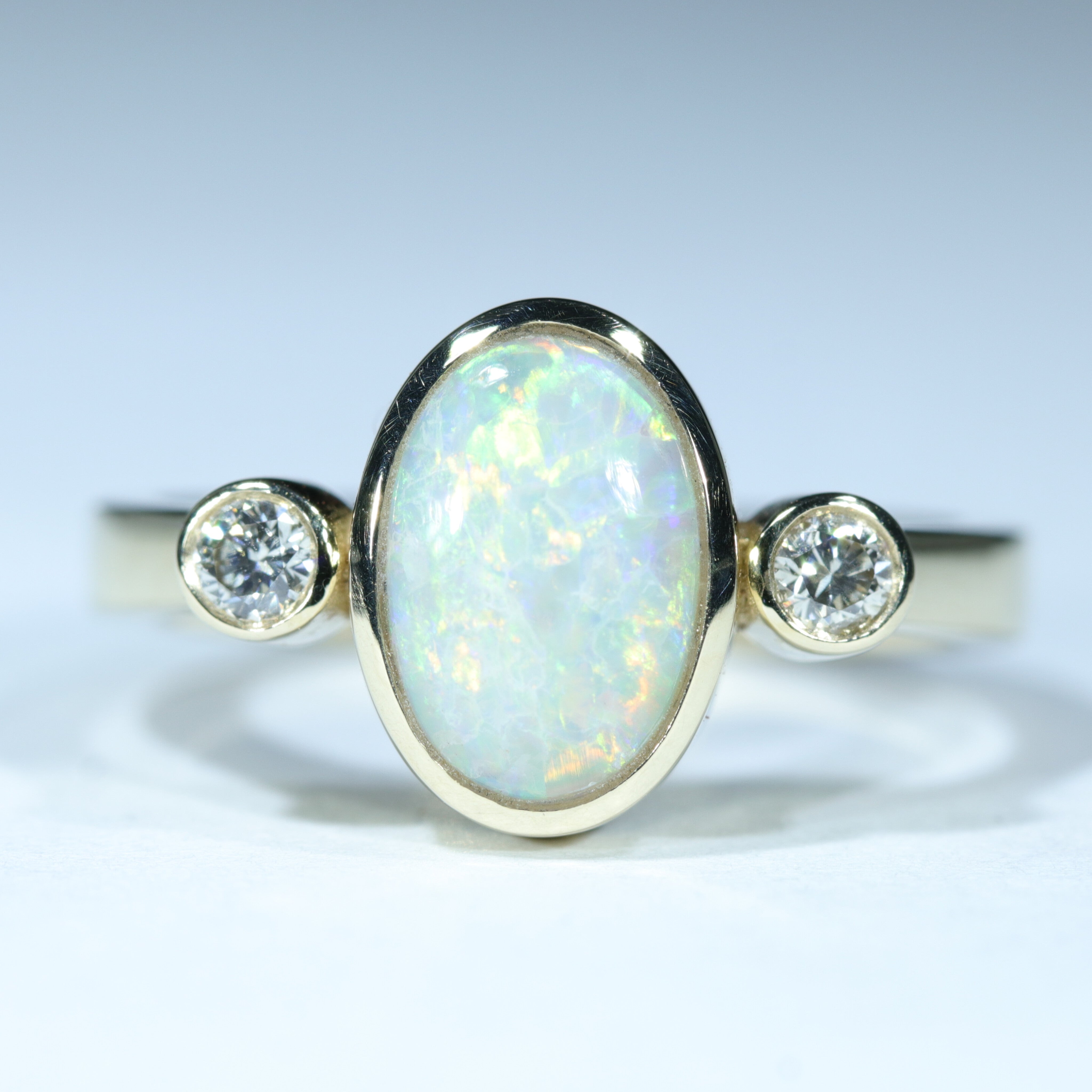 Natural Australian Lightning Ridge Opal Ring Diamonds