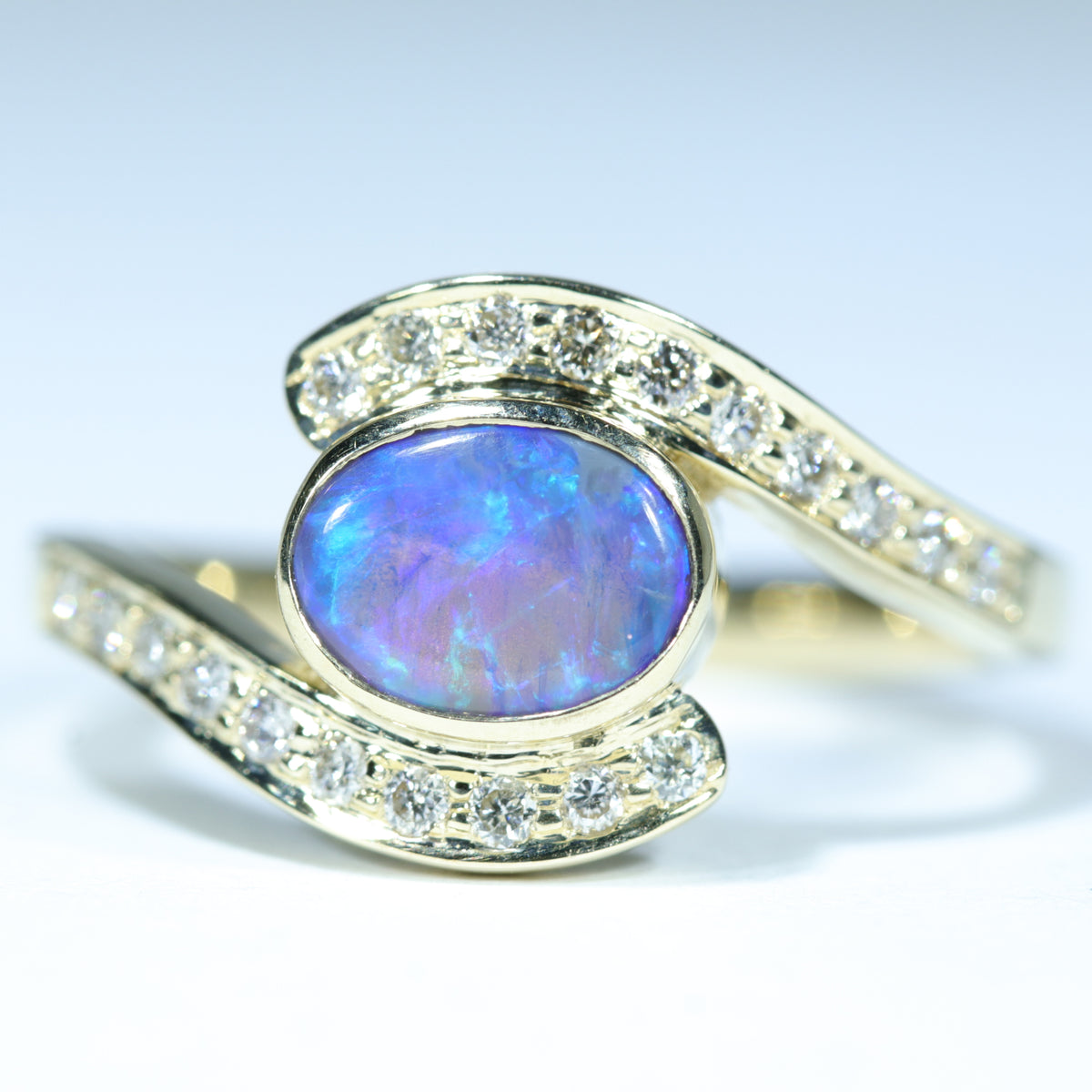 Natural Australian Lightning Ridge Opal Ring - Diamonds