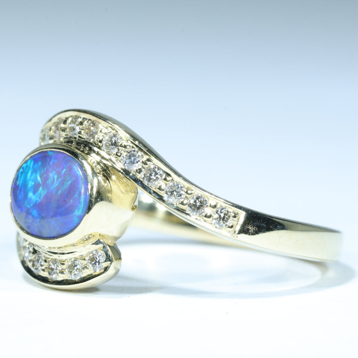 Natural Australian Lightning Ridge Opal Ring - Diamonds