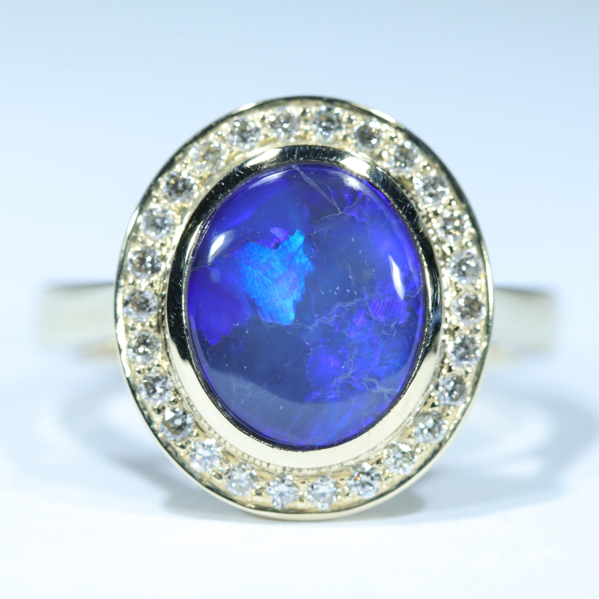 Lightning Ridge Black Opal Gold Ring - Diamonds