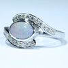 14k White Gold - Solid Lightning Ridge Dark Opal - Natural Diamonds