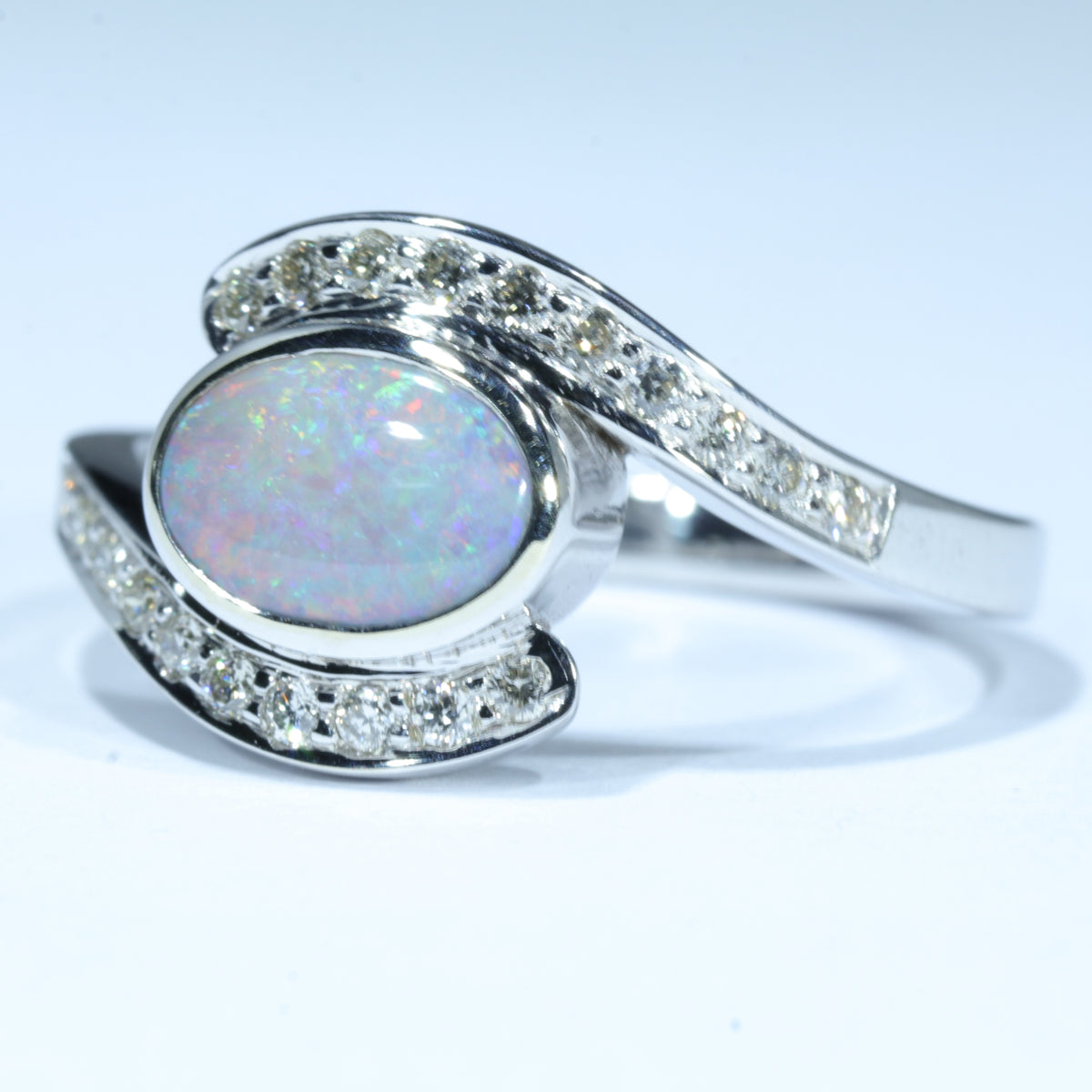 Natural Australian Lightning Ridge Opal Ring- White Gold