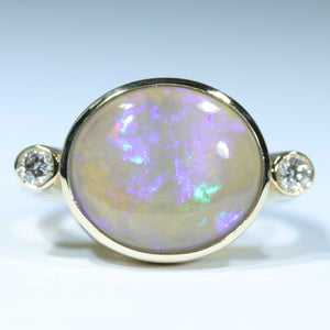 Natural Australian Lightning Ridge Crystal Opal Ring with Diamonds