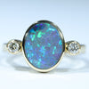 Natural Australian Black Opal Gold and Diamond Ring