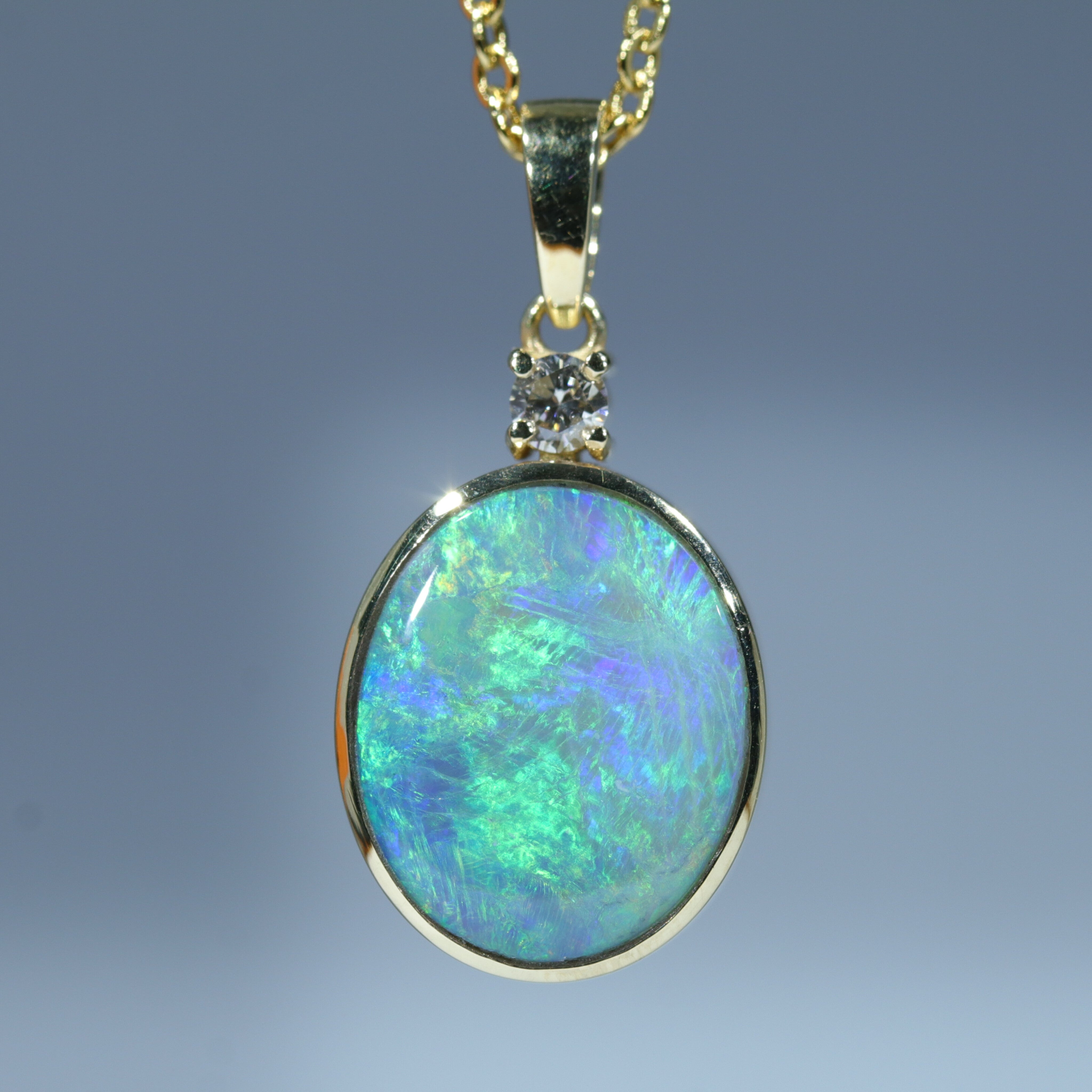 OPAL PENDANT-boulder opal - hand made in 14k gold with diamonds