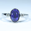 Natural Australian Black Opal Silver and Diamond Ring
